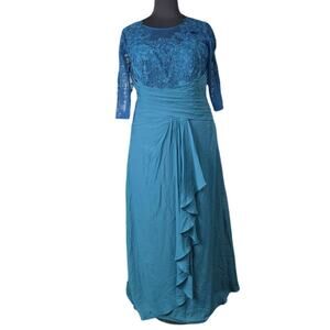 MOTHER OF BRIDE 4X plus teal green chiffon embroidered maxi dress NEW  B26